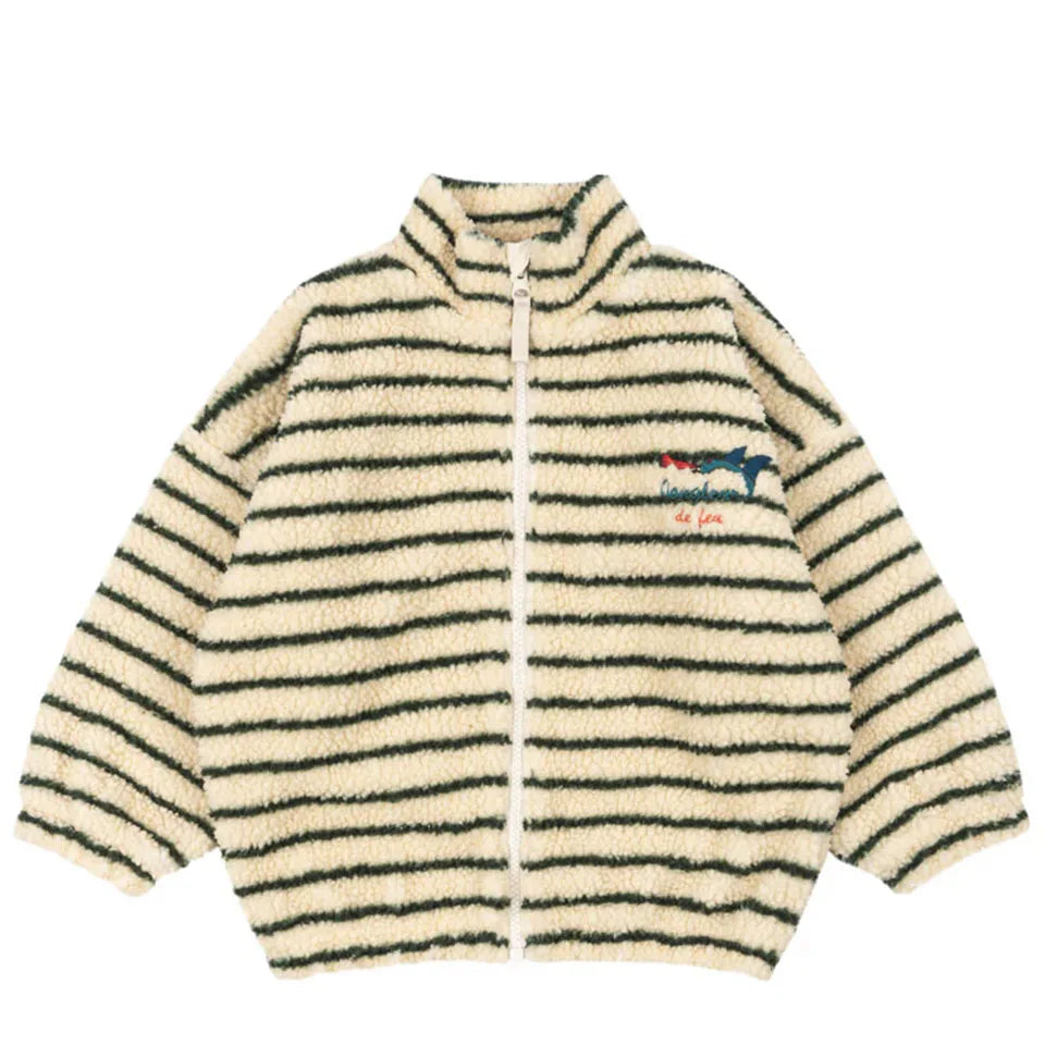 Konges Slojd Winter Baby Girls Lambswool Jackets Kids Clothes Girls Cartoon Kitten Swan Beetle Outerwear Boys Striped Coats 1-9Y