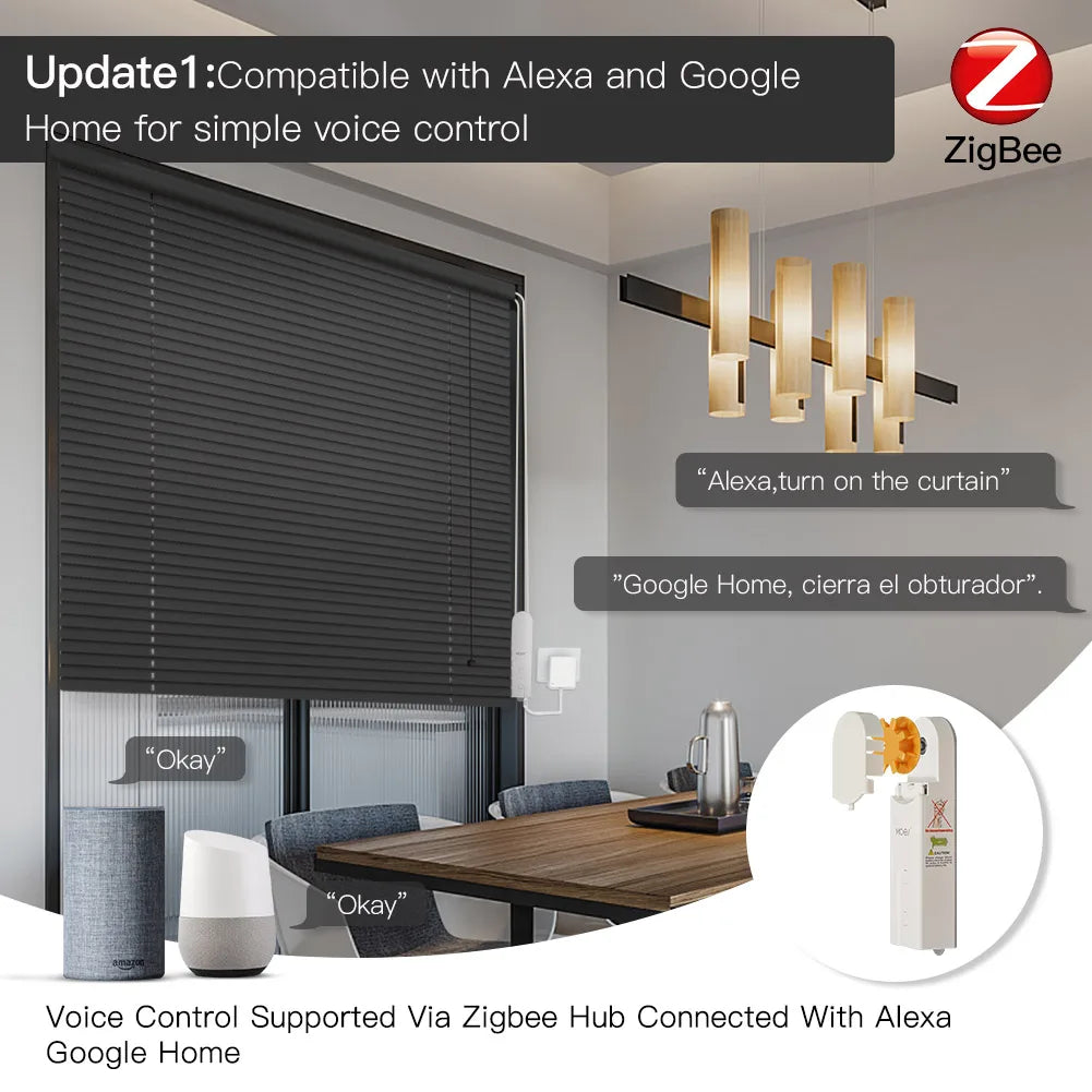 ZigBee-tiendas enrollables motorizadas inteligentes, bricolaje, Motor de accionamiento, Hub, aplicación Tuya Smart Life, Alexa, Google Home, Control por voz