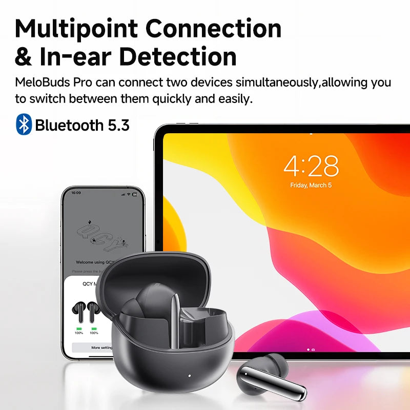 QCY MeloBuds Pro سماعات أذن لاسلكية هجينة وخاصية إلغاء الضوضاء النشطة 46dB بلوتوث 5.3 LDAC صوت عالي الدقة 34H