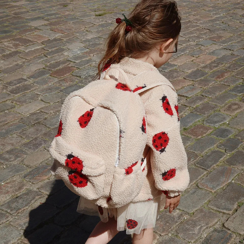 Konges Slojd Winter Baby Girls Lambswool Jackets Kids Clothes Girls Cartoon Kitten Swan Beetle Outerwear Boys Striped Coats 1-9Y